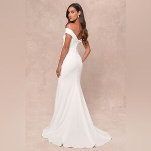 NEW Lulus Arienne White Off-the-Shoulder Mermaid Maxi Dress Sz M